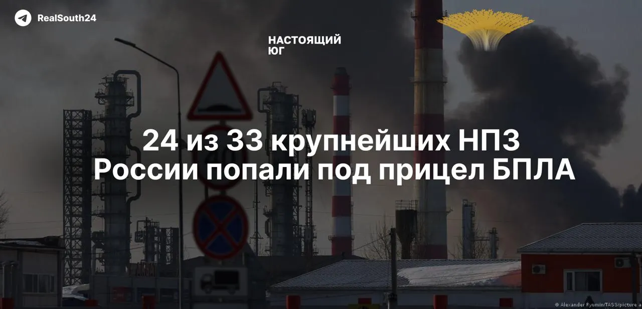 Систематические атаки на нефтеперерабатывающие заводы привели к потере примерно 25% мощностей: в европейской части почти не осталось крупных НПЗ, не пострадавших от ударов. Это сказывается на переработке, логистике и безопасности работников.